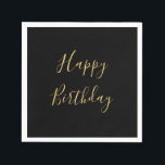 Happy Birthday Golden Yellow Custom Text Black Napkin<br><div class="desc">Designed with golden yellow text template for "Happy Birthday" message which you may edit to customise and also custom colour background!</div>