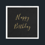 Happy Birthday Golden Yellow Custom Text Black Napkin<br><div class="desc">Designed with golden yellow text template for "Happy Birthday" message which you may edit to customise and also custom colour background!</div>