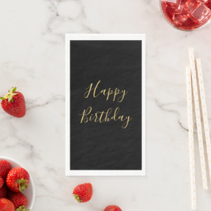 Happy Birthday Golden Yellow Text Black Custom Napkin