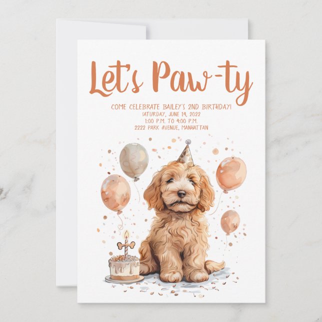 Happy Birthday Goldendoodle Dog Birthday Cake Invitation (Front)