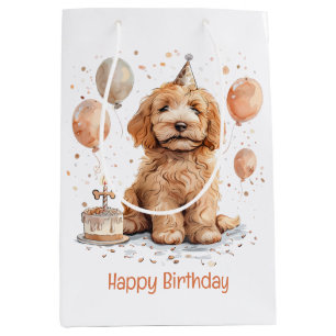 Happy Birthday Goldendoodle Dog Birthday Cake Medium Gift Bag
