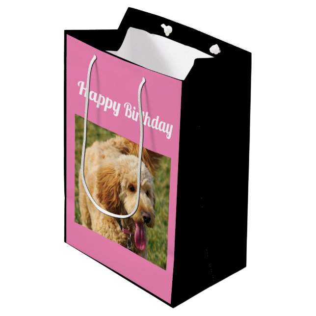 Happy Birthday Goldendoodle Dog Medium Gift Bag (Front Angled)