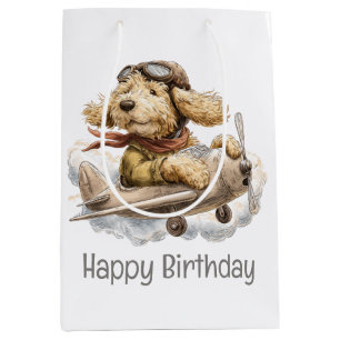 Happy Birthday Goldendoodle Dog Pilot Aeroplane Medium Gift Bag