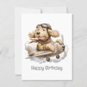Happy Birthday Goldendoodle Dog Pilot Aeroplane Postcard