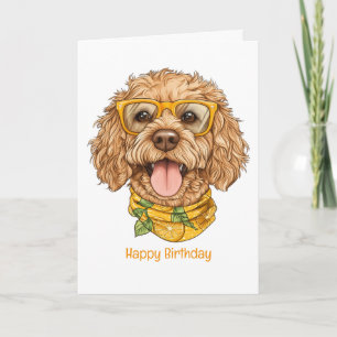 Happy Birthday Goldendoodle Dog Sunglasses Oranges Card