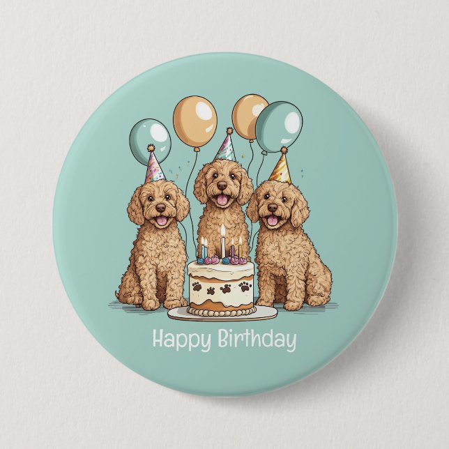 Happy Birthday Goldendoodle Dogs 7.5 Cm Round Badge (Front)