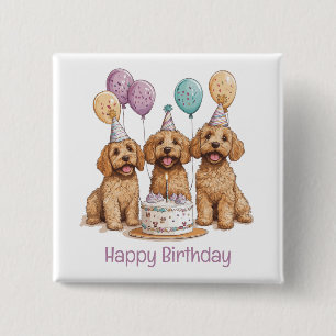 Happy Birthday Goldendoodle Dogs Birthday Cake 15 Cm Square Badge