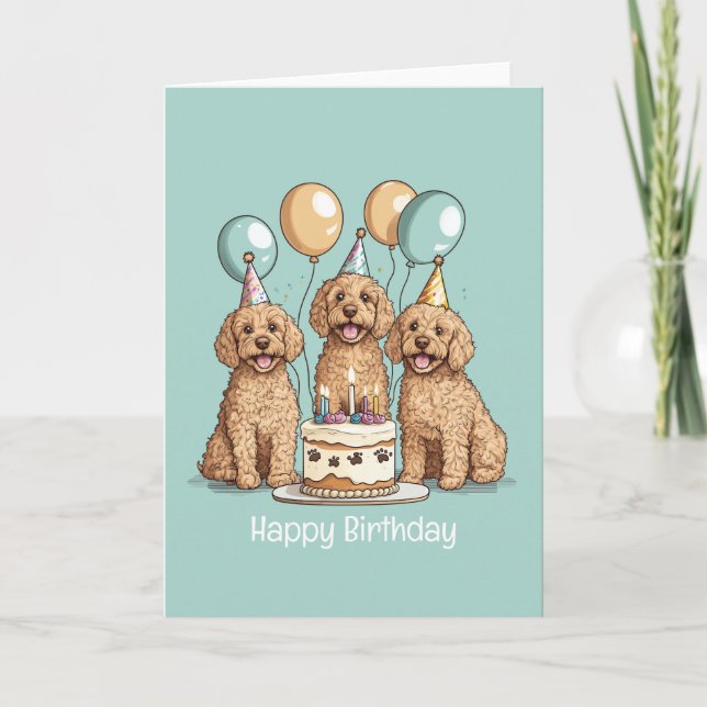Happy Birthday Goldendoodle Dogs Card (Front)