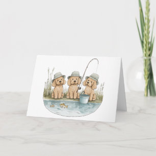 Happy Birthday Goldendoodle Dogs Fishing Card