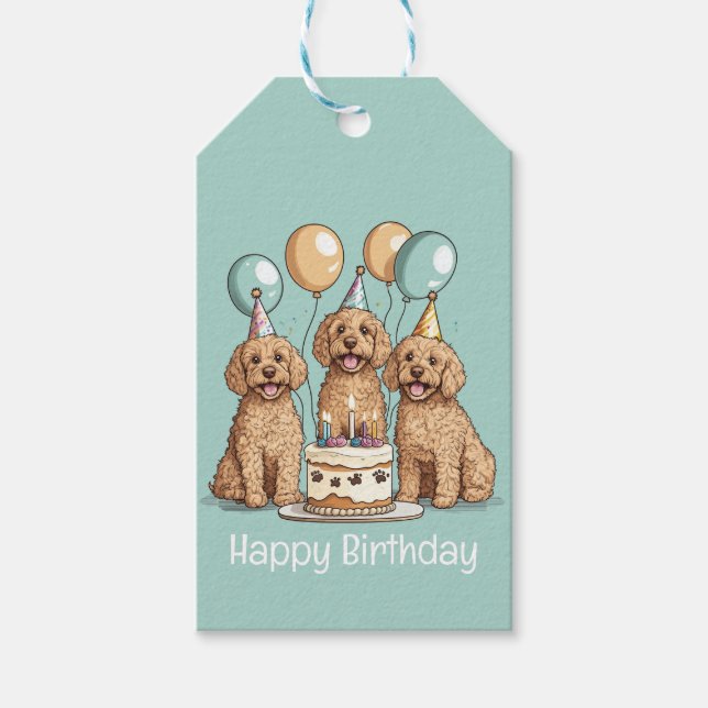 Happy Birthday Goldendoodle Dogs Gift Tags (Front)