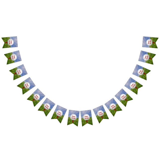 Happy Birthday Golf Ball on red tee Bunting (All)
