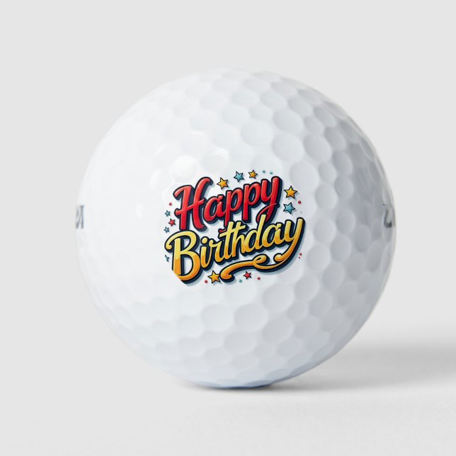 Happy Birthday  Golf Balls (Happy Birthday Red and Yellow Text!)