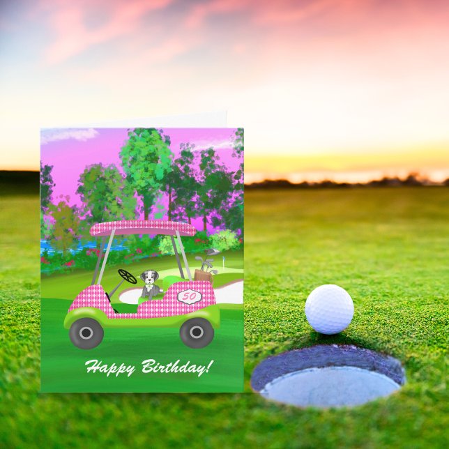 Happy Birthday Golf Cart With Cute Schnauzer  Card (Creator Uploaded)