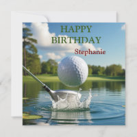 Happy Birthday Golfing Ball Hitting Water