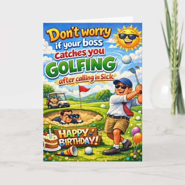 Happy birthday golfing brother and his boss card (Front)