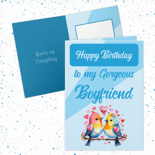 Happy birthday gorgeous boyfriend birds blue card