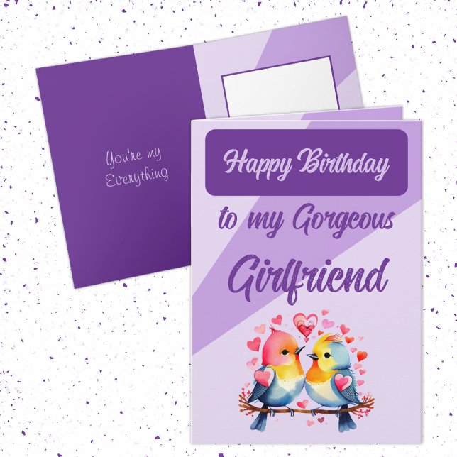 Happy birthday gorgeous girlfriend birds purple card (Creator Uploaded)