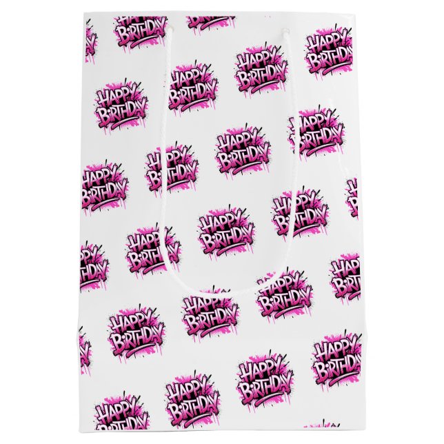 Happy Birthday Graffiti Pink & White Bag (Back)