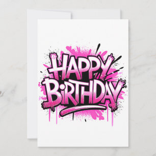 Happy Birthday Graffiti Pink & White Invite