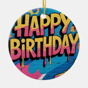 Happy Birthday Graffiti Wall with Sneakers Ceramic Tree Decoration
