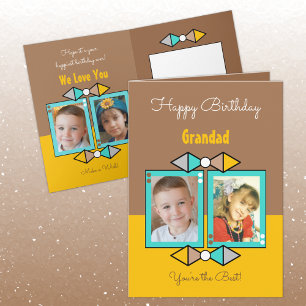 Happy Birthday Grandad photos brown and yellow Card