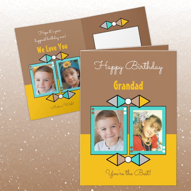 Happy Birthday Grandad photos brown and yellow Card (Creator Uploaded)