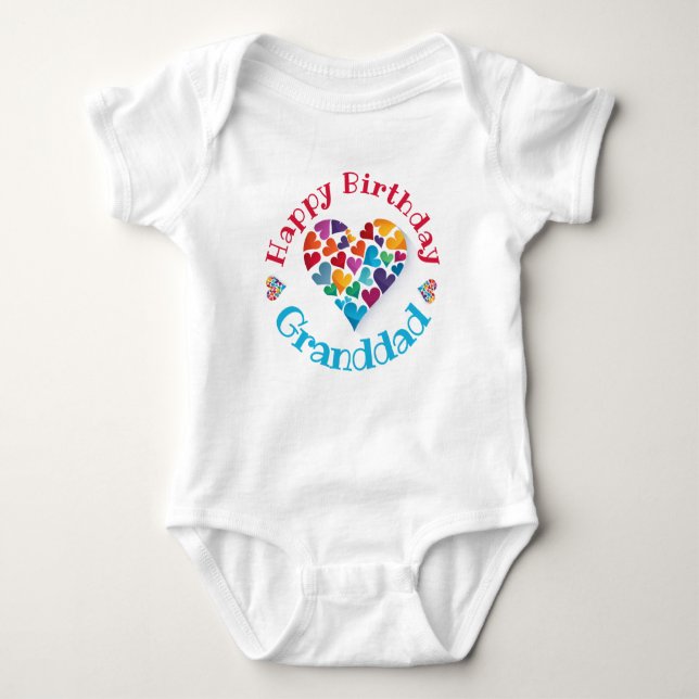 Happy Birthday Granddad, Colourful Personalised Baby Bodysuit (Front)