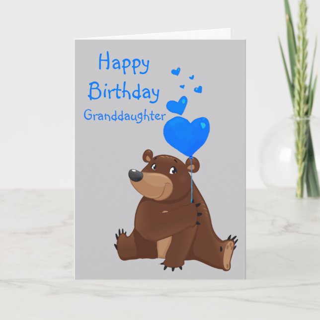 Happy Birthday Granddaughter Balloon  Bear Card (Front)