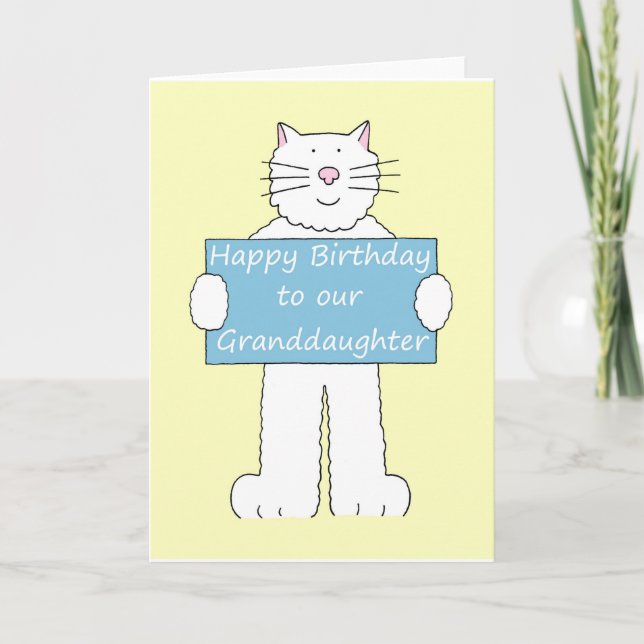Happy Birthday Granddaughter Cartoon White Cat Card (Front)