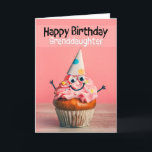 Happy Birthday Granddaughter Cute Cupcake  Holiday Card<br><div class="desc">Set on pink,  this happy,  smiling cupcake with googly eyes and outstretched arms is a fun way to wish your sweet granddaughter a happy birthday!</div>