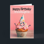 Happy Birthday Granddaughter Cute Cupcake  Holiday Card<br><div class="desc">Set on pink,  this happy,  smiling cupcake with googly eyes and outstretched arms is a fun way to wish your sweet granddaughter a happy birthday!</div>