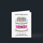 Happy Birthday Granddaughter-in-Law Card<br><div class="desc">A simple illustration of a white birthday cake which has a pink bow tied around it and colored candles lit on top. The words 'Happy Birthday to very special Granddaughter-in-Law' accompany the image.</div>
