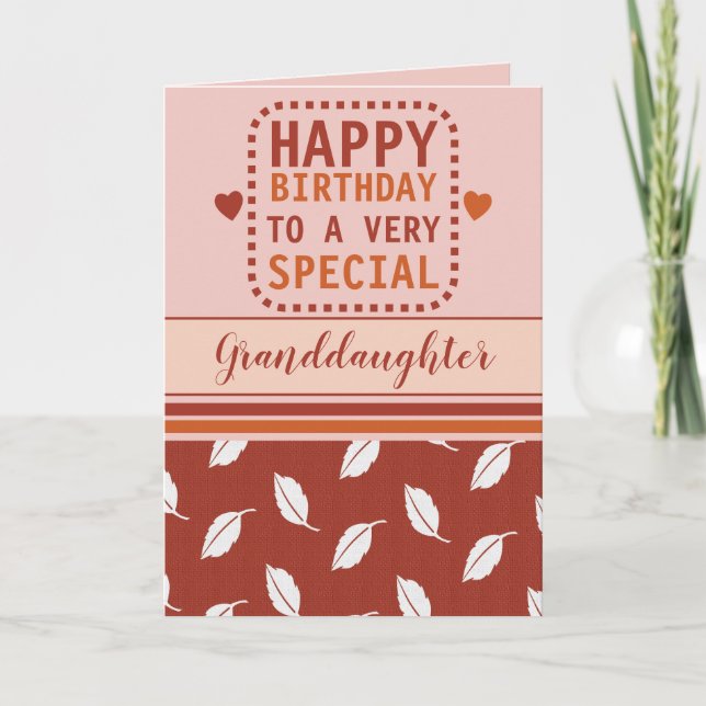 Happy birthday granddaughter leaf pattern orange card (Front)