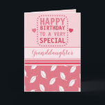 Happy birthday granddaughter leaf pattern pink card<br><div class="desc">Personalise this Birthday greeting Card for your granddaughter,  or change to suit.
Happy birthday to a very special granddaughter.
Designed in pink with a leaf pattern and love hearts.</div>