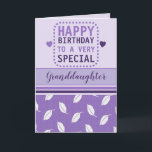 Happy birthday granddaughter leaf pattern purple card<br><div class="desc">Personalise this Birthday greeting Card for your granddaughter,  or change to suit.
Happy birthday to a very special granddaughter.
Designed in purple and lilac with a leaf pattern and love hearts.</div>