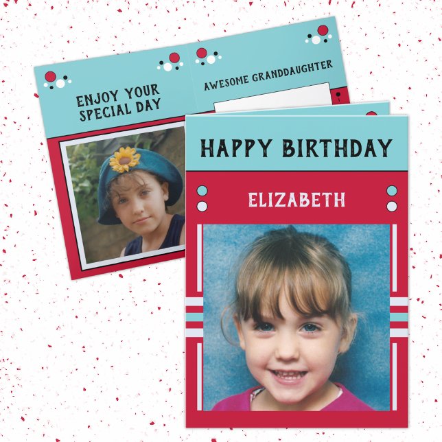 Happy Birthday Granddaughter name photo red Card (Creator Uploaded)