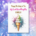Happy Birthday Granddaughter | Puppy Colouring Pag Thank You Card<br><div class="desc">A birthday card for a granddaughter with a yummy ice cream cone n the front. On the inside is a colouring page with a puppy dog holding a birthday balloon. You can add your granddaughter's name in the personalise area.</div>