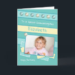 Happy Birthday Granddaughter turquoise photo Card<br><div class="desc">Personalize this Birthday Card for your Granddaughter
Designed in turquoise and yellow.
Add her name 
Happy Birthday
To a special Granddaughter
Have a great day</div>