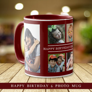 Happy Birthday Grandma 6 Photo Collage Maroon Mug