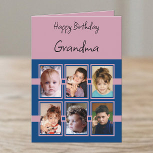 Happy Birthday Grandma add 6 photos blue pink Card