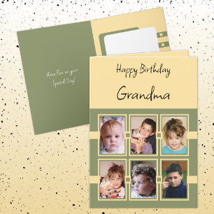 Happy Birthday Grandma add 6 photos green yellow Card