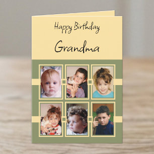 Happy Birthday Grandma add 6 photos green yellow Card