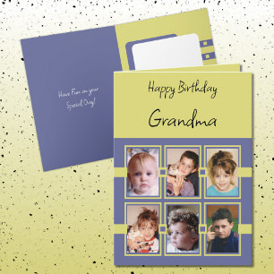 Happy Birthday Grandma add 6 photos purple green Card