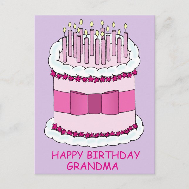 Happy Birthday Grandma Cake with Candles Postcard (Front)