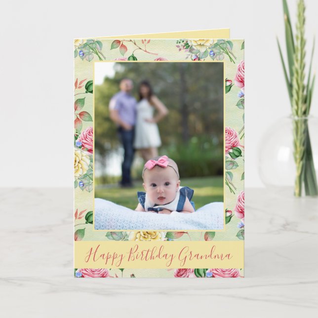 Happy Birthday Grandma Floral Photo  Card (Front)