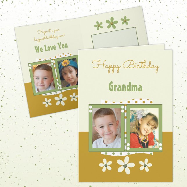 Happy Birthday Grandma photos green and gold Card (Creator Uploaded)