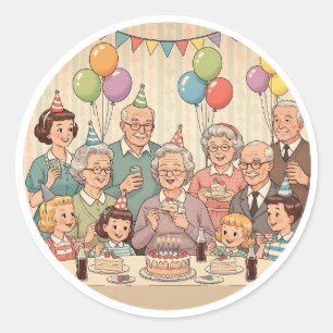 Happy Birthday Grandma Vintage Design Classic Round Sticker