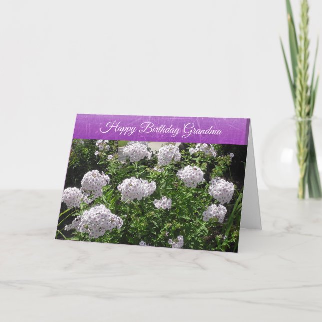 Happy Birthday Grandma White and Purple Flowers Card (Front)