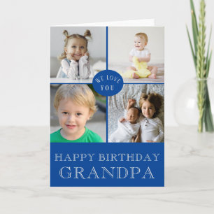 Happy Birthday Grandpa Blue Photo Collage Card