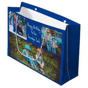 Happy Birthday Grandpa Custom Grandkids Photo Large Gift Bag